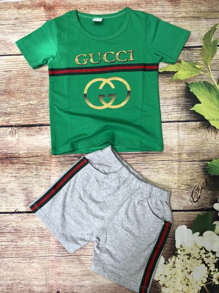 Đồ bộ thun bé trai Gucci ngắn tay màu xanh lá